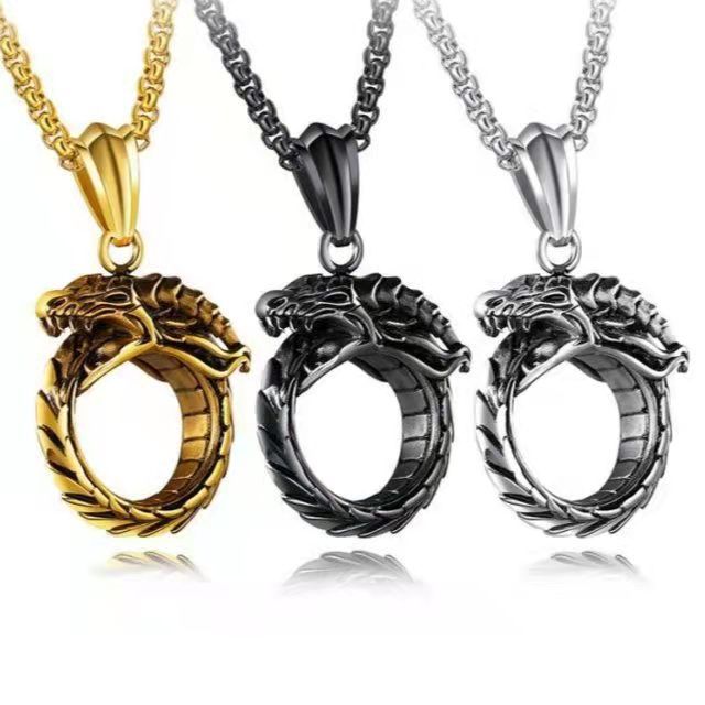 Hip Hop Pendant Ouroboros Necklace Men's Hipster Punk Jewelry Retro Personality Domineering Pendant Street Accessories