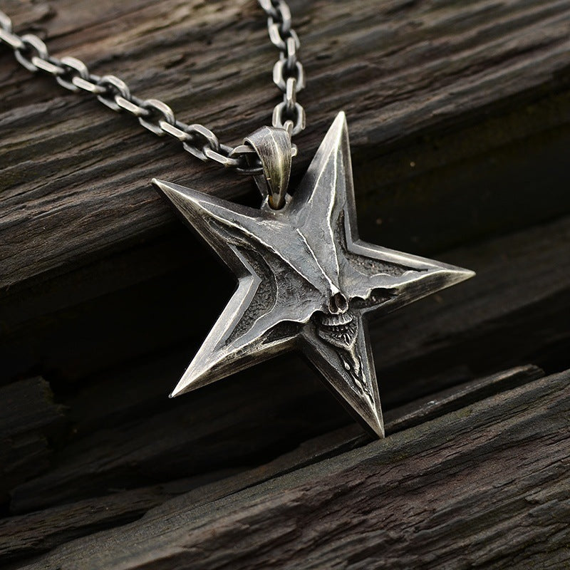 Vintage Thai Silver Male And Female Punk Style Fashion Five-Pointed Star Popular Pendant Necklace