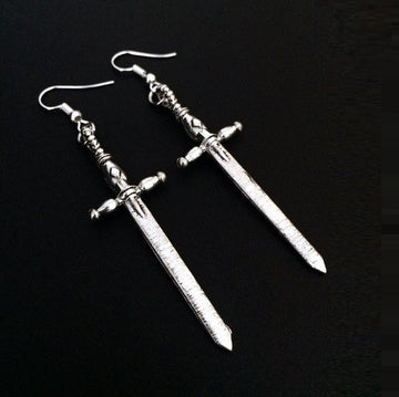 Retro Personality Dark Punk Metal Cross Sword Earrings