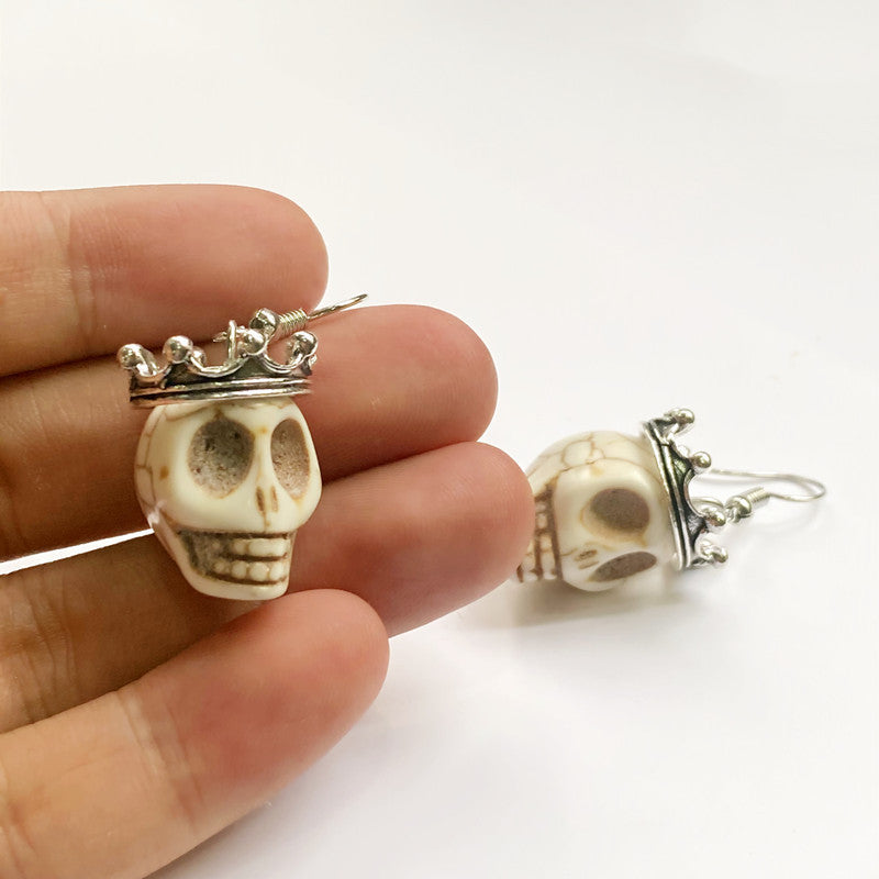 Retro Exaggerated Gothic Coronation Crown Skull Earrings Halloween Gift Witch Jewelry