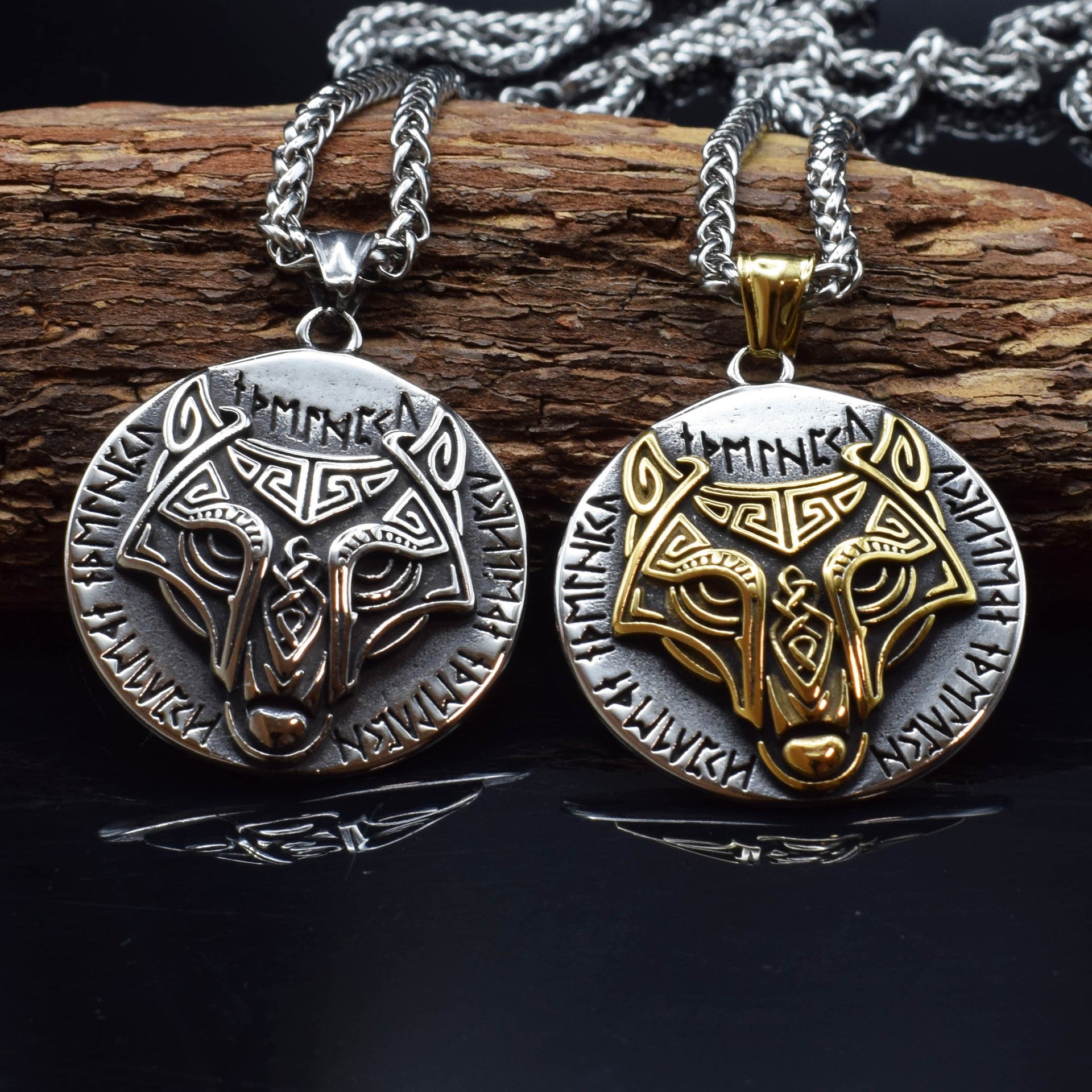 Hip Hop Viking Wolf Head Pendant Stainless Steel Necklace