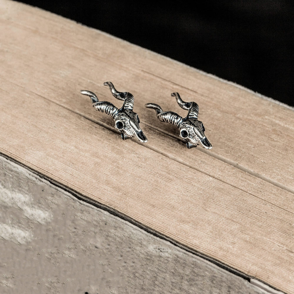 Sterling Silver Punk Vintage Sheep Head Stud Earrings