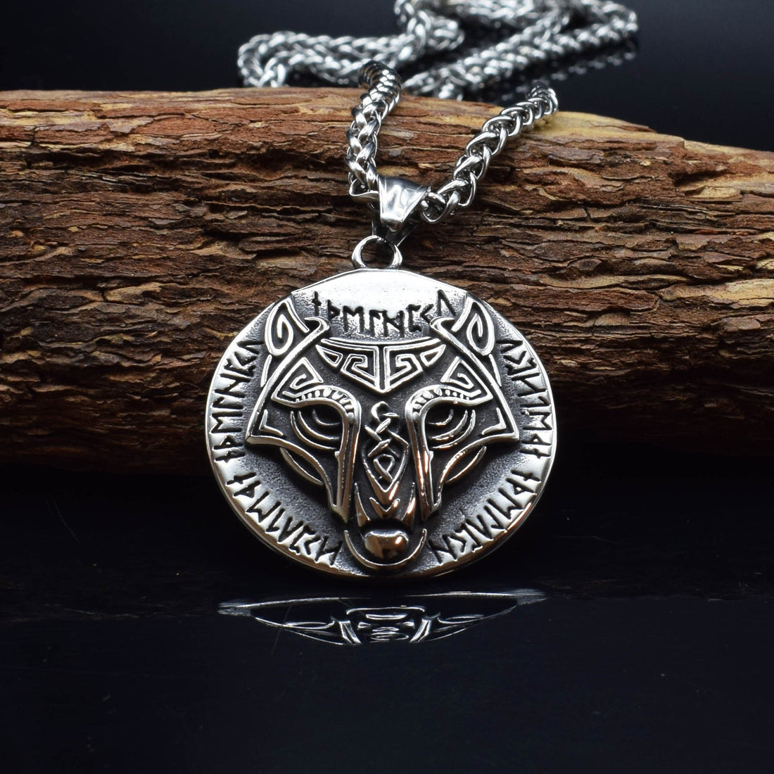 Hip Hop Viking Wolf Head Pendant Stainless Steel Necklace