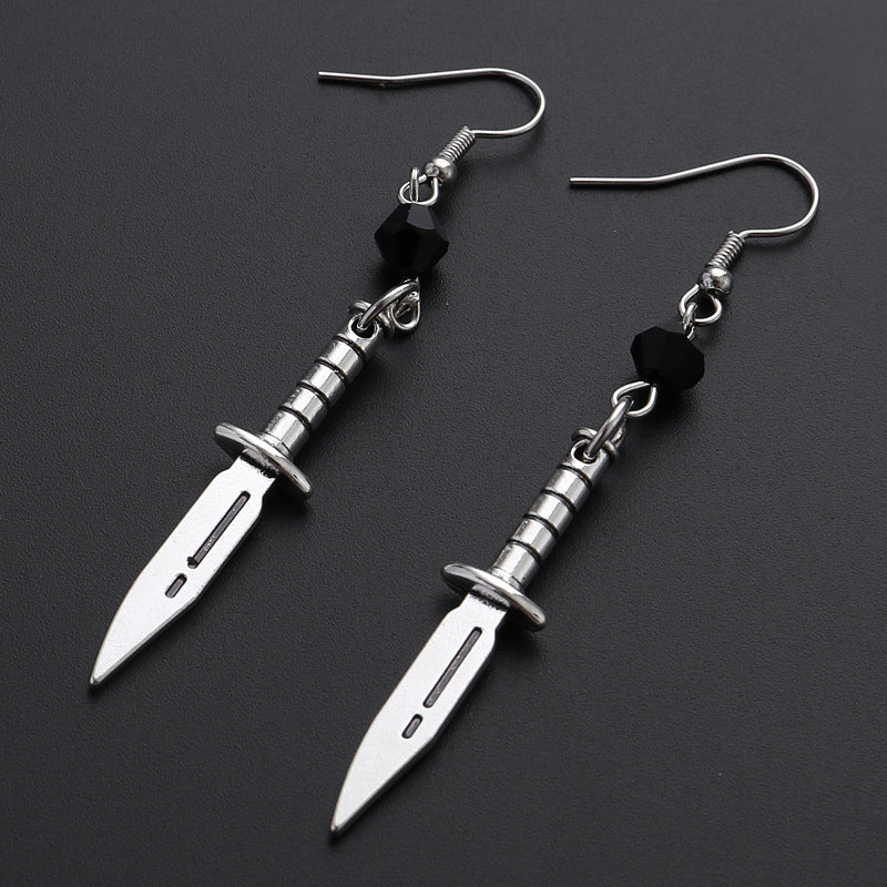 European And American Punk Style Ancient Silver Dagger Earrings