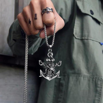 European And American Retro Halloween Skull Ghost Head Anchor Necklace