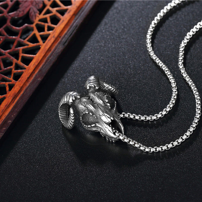 Popular Stainless Steel Necklace Exaggerated Punk Ram Head Skull