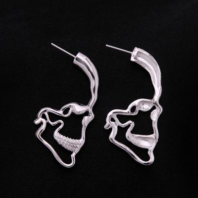 Punk silver skull earrings female models men's retro hollow earrings