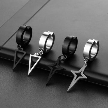 Four-pointed Star Triangle Pendant Stainless Steel Ear Clip Jewelry