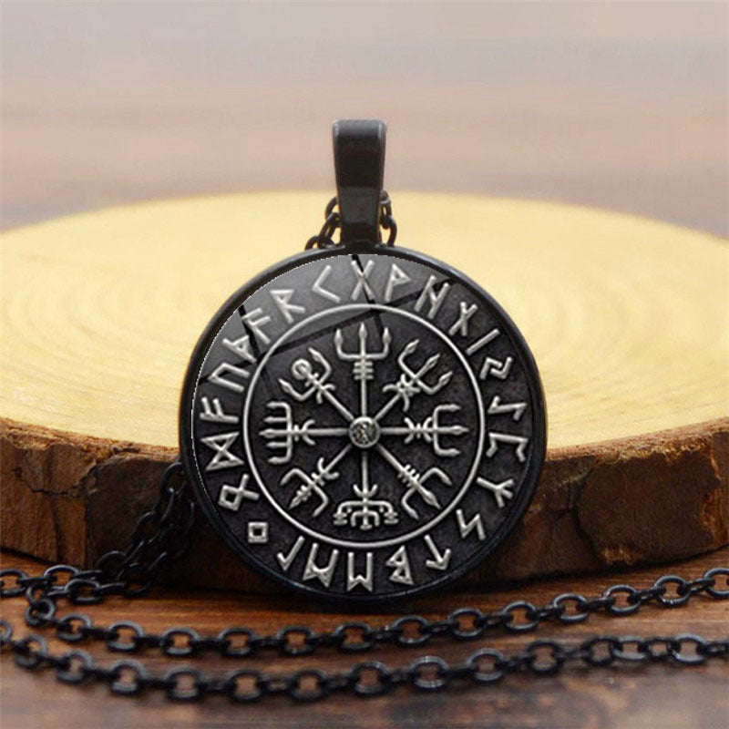 Viking Odin Logo Compass Time Gem Necklace Sweater Chain