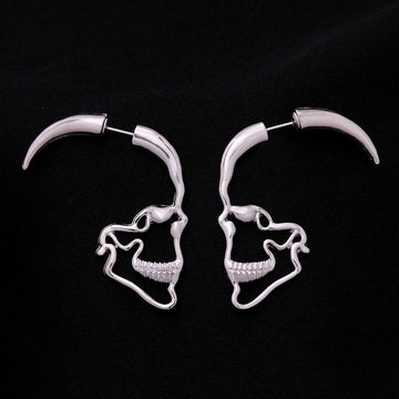 Punk silver skull earrings female models men's retro hollow earrings