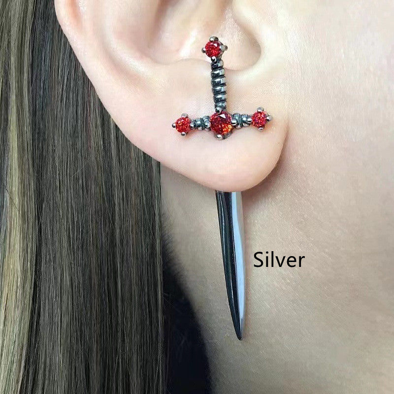 Women's Fashion Vintage Crystal Diamond Gothic Dagger Earrings