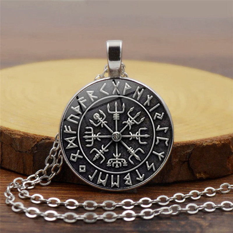 Viking Odin Logo Compass Time Gem Necklace Sweater Chain