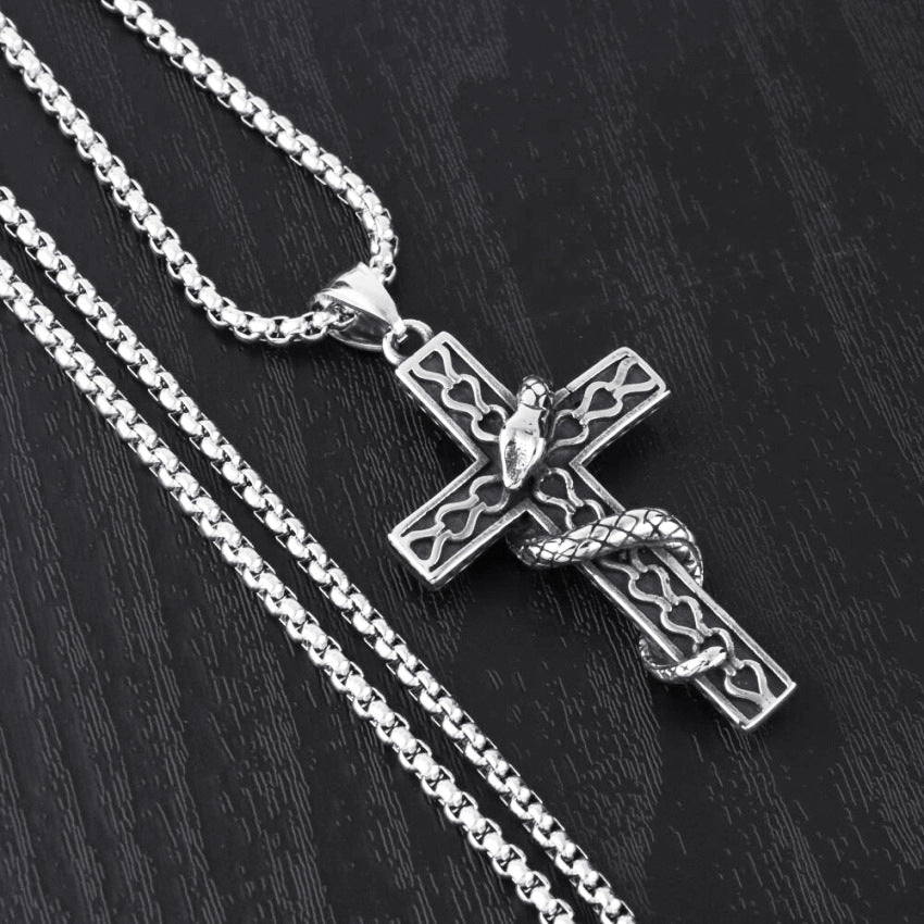 Gothic Exaggerated Snake Wrapped Cross Pendant