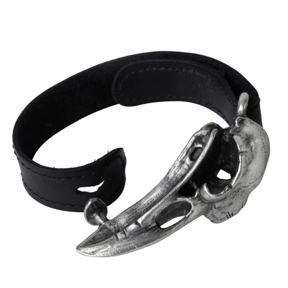 Rabeschadel Raven Skull Black Leather Bracelet by Alchemy Gothic