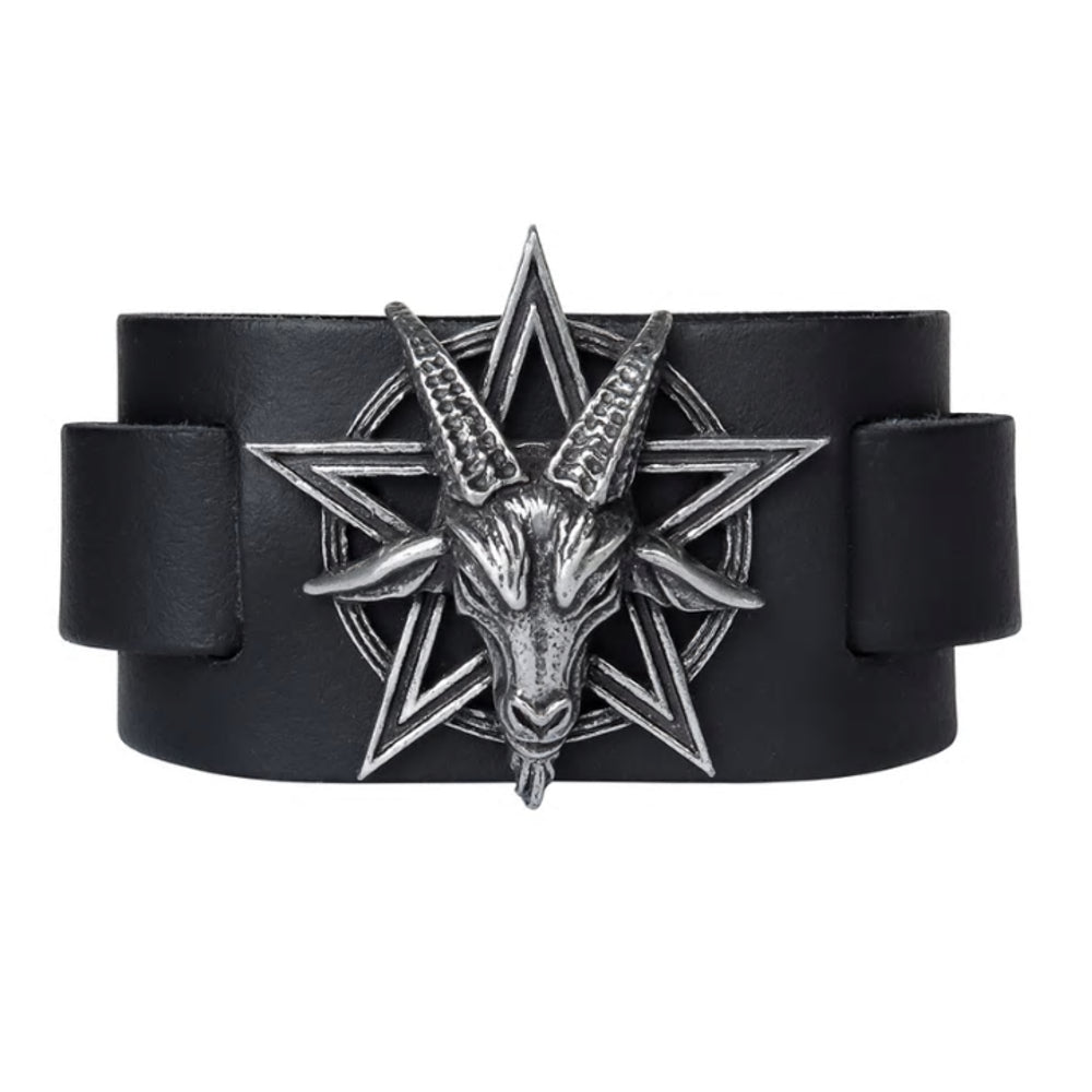 Baphomet Pentagram Black Leather Bracelet by Alchemy Gothic