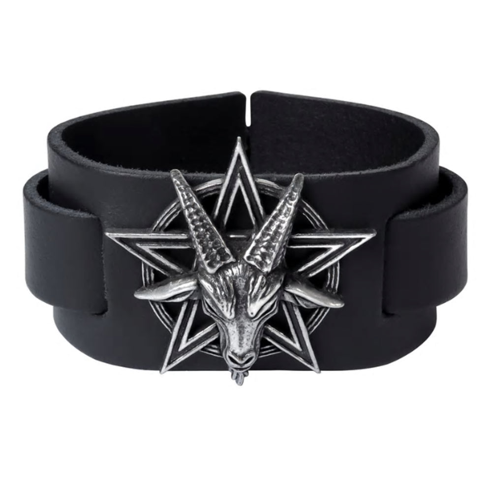 Baphomet Pentagram Black Leather Bracelet by Alchemy Gothic