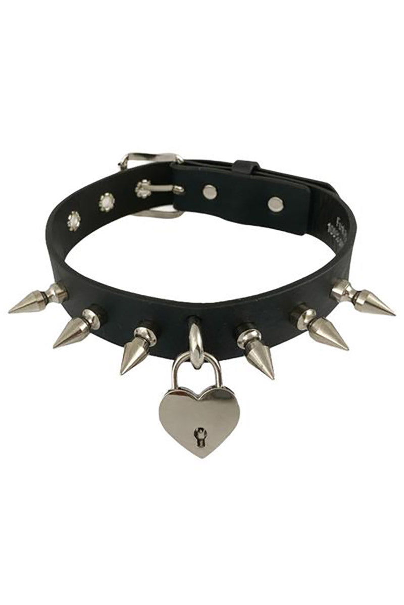 Spiked Heart Padlock Choker