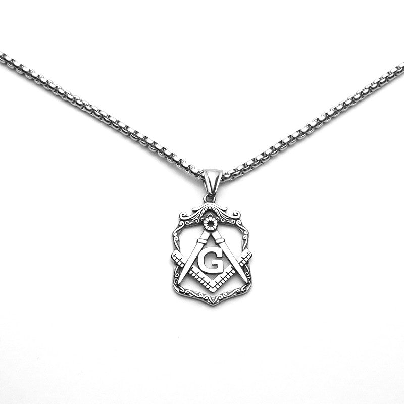 Freemason Pendant Men's Necklace Trendy Hip Hop Pendant Retro Punk Men's Titanium Steel Pendant