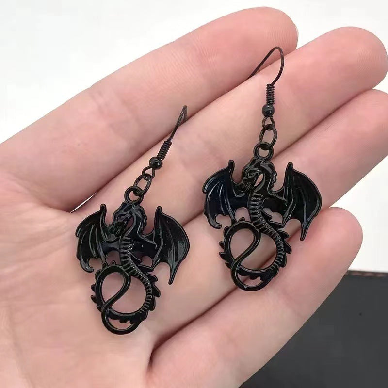 Simple New Three-color Dragon Earrings With Open Wings