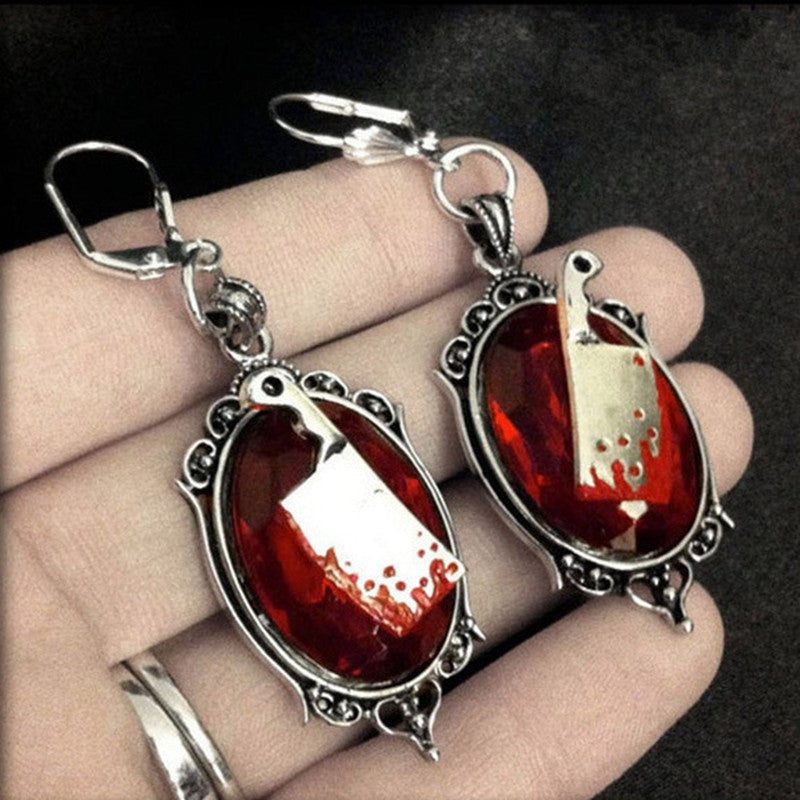 Gothic Bloody Cleaver Earrings Halloween Ornament