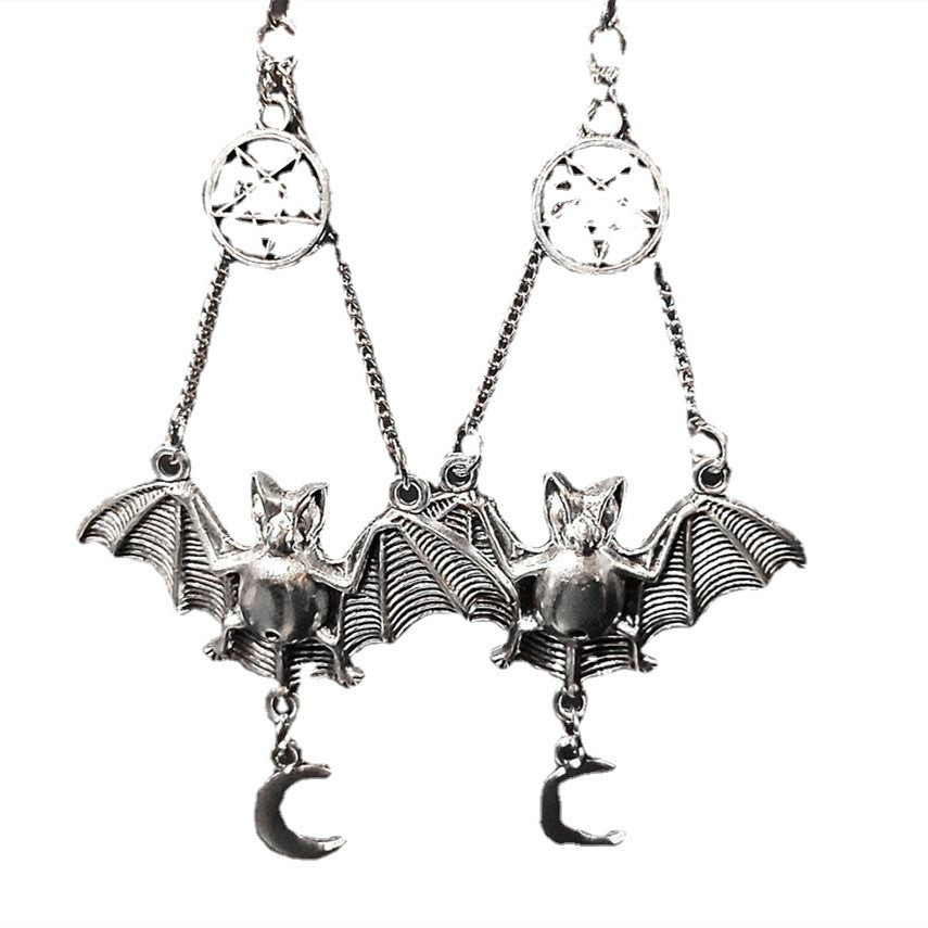 Gothic Halloween Bat Pentagram Moon Charm Earrings