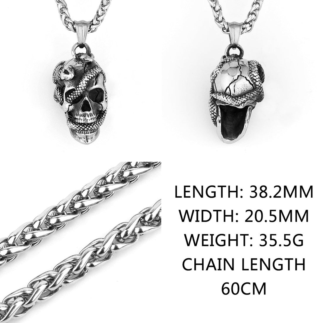 Personality Snake Head Skull Titanium Steel Pendant For Men