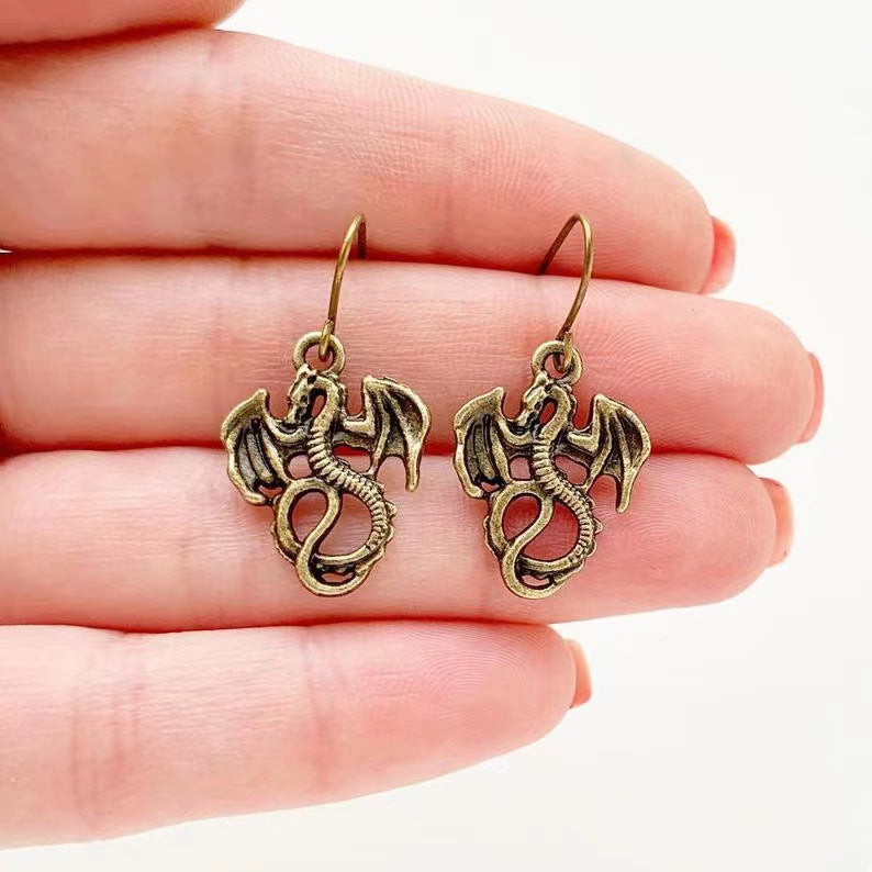 Simple New Three-color Dragon Earrings With Open Wings