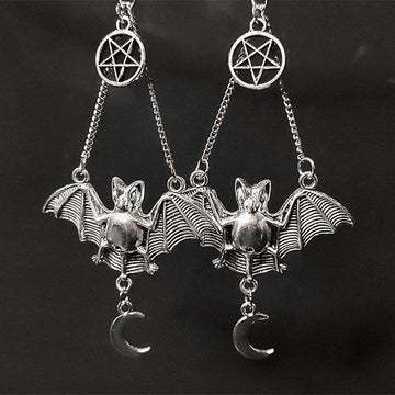 Gothic Halloween Bat Pentagram Moon Charm Earrings