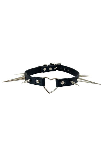 Impaler Long Pointy Spiked Heart Choker [SILVER]